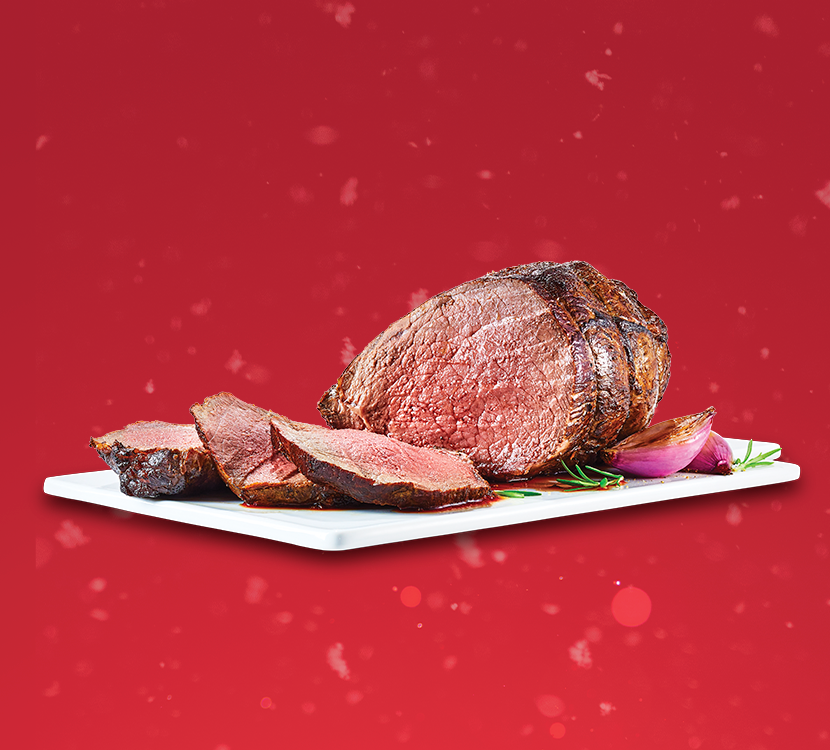 Sterling Silver top sirloin roast on a red background