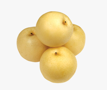 4 Asian pears stacked in a pile