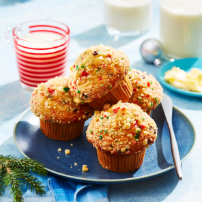 Four Compliments Mistletoe Wish Muffins on a blue plate