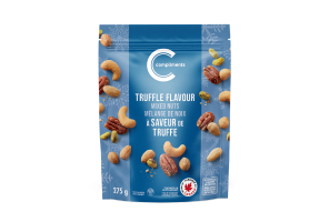 Compliments Truffle Flavour Mixed Nuts on white background.