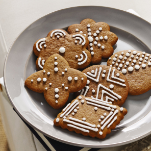 Close-up shot of ginger snaps on a white plate