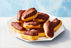 Panache Frozen Eclairs on a plate with white background.