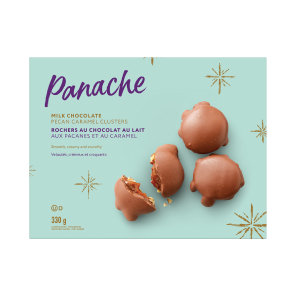 Box of Panache milk chocolate pecan caramel clusters