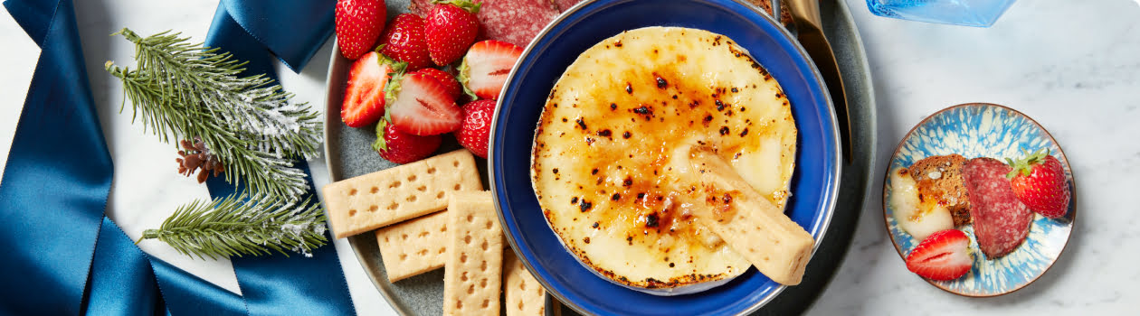 overhead shot of double cream brie brulee.