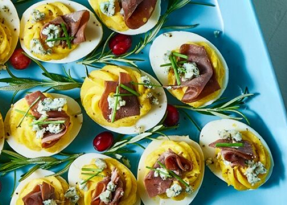 Roast Beef and Blue Cheese-Topped Deviled Eggs