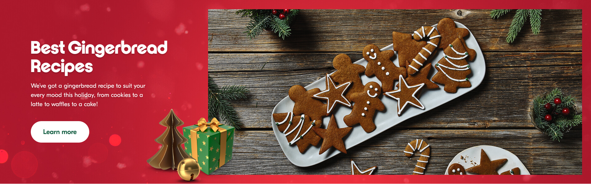 Assortment of gingerbread cookies on a white platter