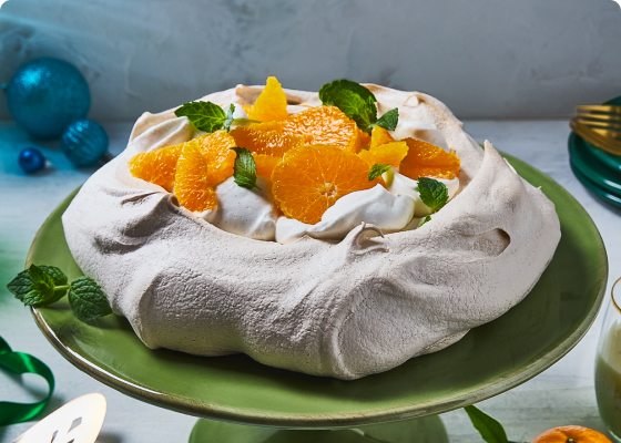 Eggnog-Spiced Pavlova with Clementines