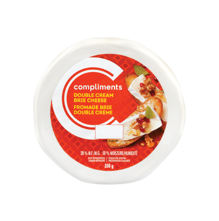 A wheel of Compliments Double Cream Brie Cheese