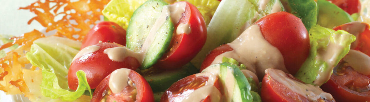 Cucumber Tomato Salad in Parmesan Bowls cropped