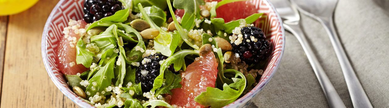 Grapefruit Blackberry and Arugula Quinoa Salad