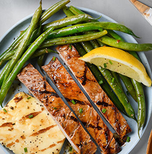 Grilled Herb & Garlic Pork Tenderloin with Green Beans, Halloumi Cheese