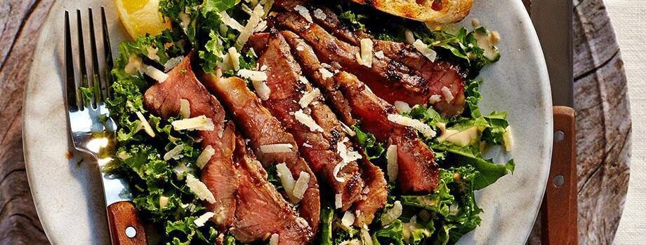 Grilled Steak Kale Caesar Salad