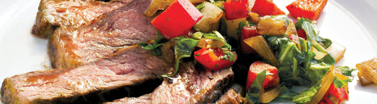 Herb Rubbed Steak with Peppers & Arugula Relish cropped