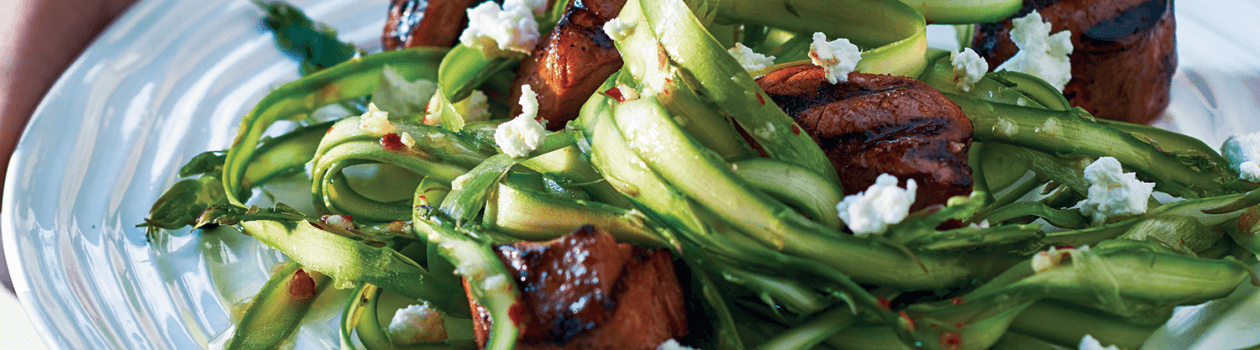 Pork Bites a Shaved Asparagus Salad