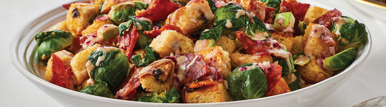 Recipe Panettone Panzanella with Chorizo and Brussels Sprouts