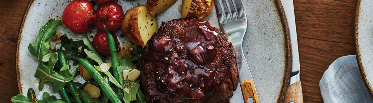 Steak with Red Wine Thyme Sauce