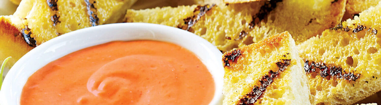 Roasted Red Pepper Spread with Grilled Bread Cropped