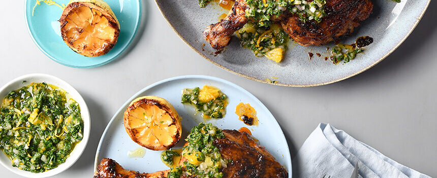 BBQ Chicken with Grilled Lemon & Gremolata Sauce