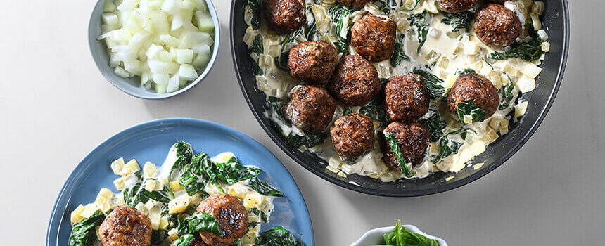 beef meatballs with creamy spinach