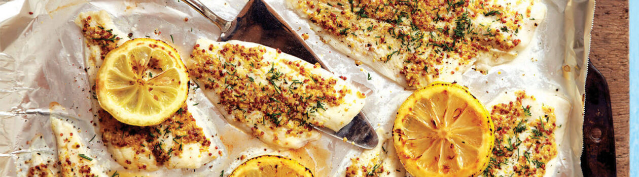 Broiled Dijon Crusted Sole with Lemon