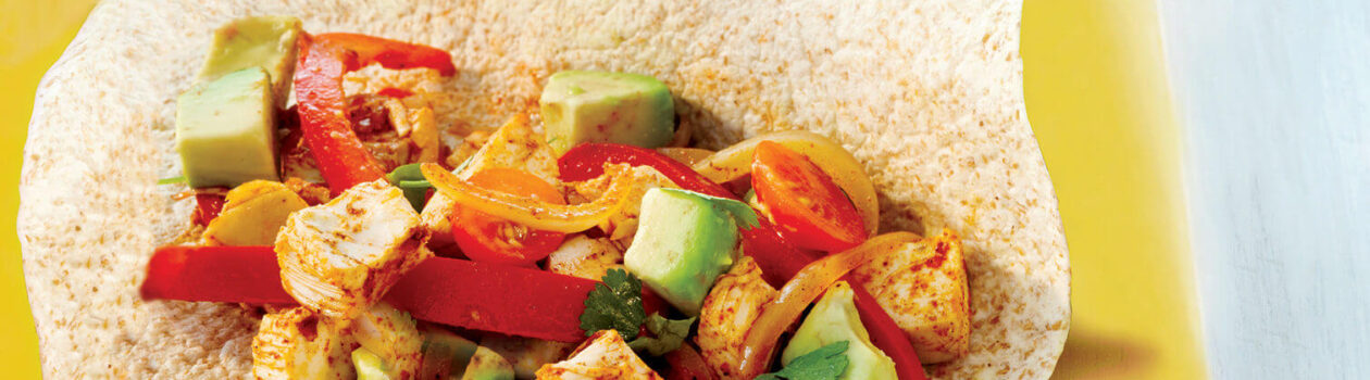 chicken fajitas with avocado salad