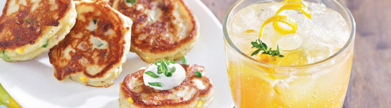 Pancakes with Bacon, Cheddar Goat Cheese & Corn