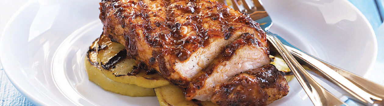 savoury pork chops with grilled apples