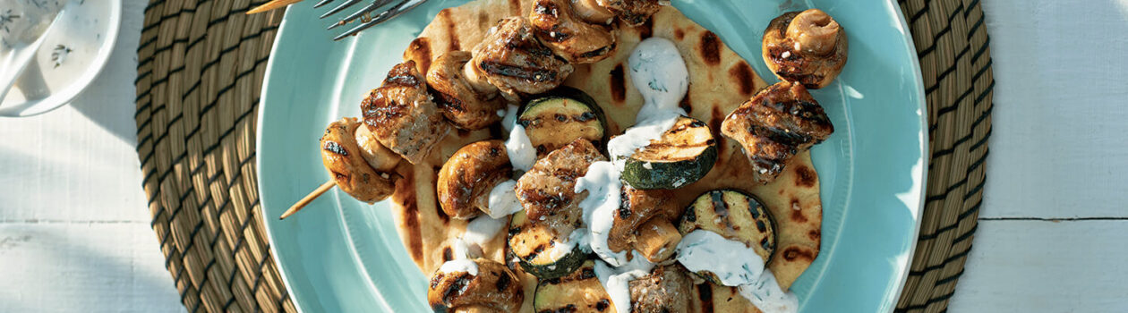 Greek Style Mushroom Pork Skewers 1062