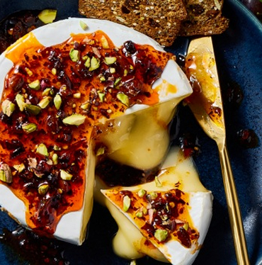 Hot Honey Pistachio Baked Brie