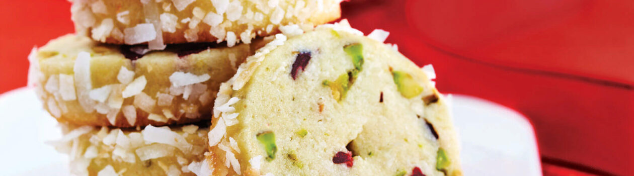 coconut cranberry pistachio slice cookies