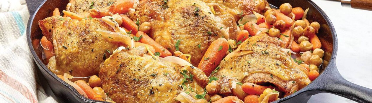 one skillet lemon chicken with chickpeas